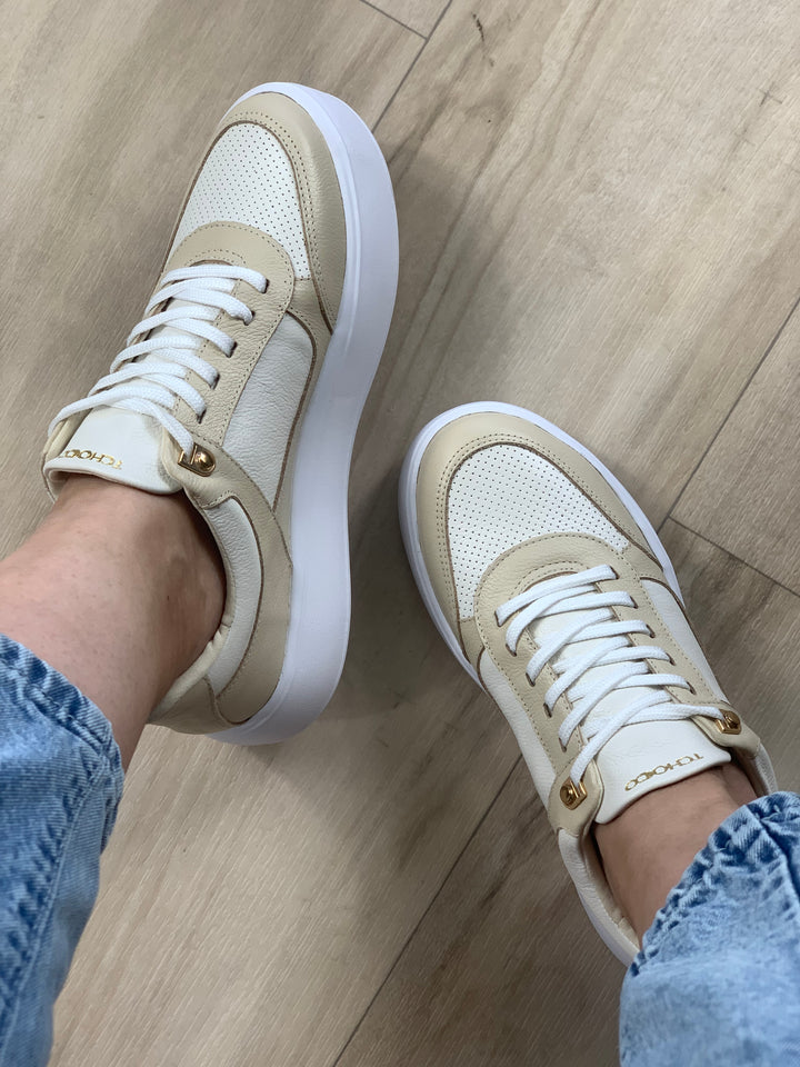 Tchocco Creme/Gold Leather Sneakers