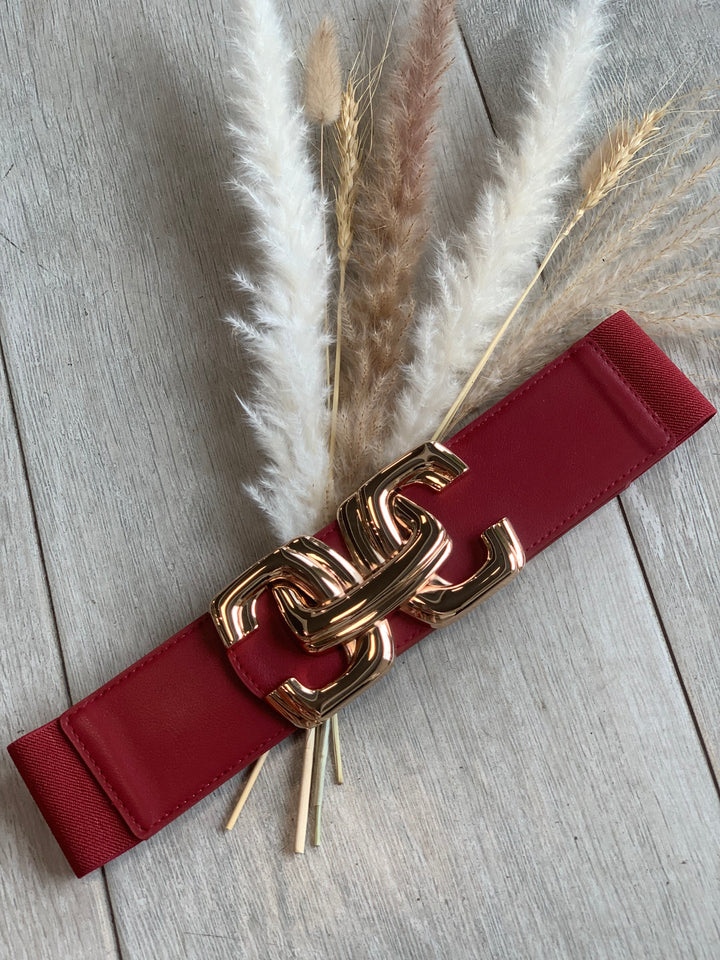 Burgundy Linked Chain Elastic Belt