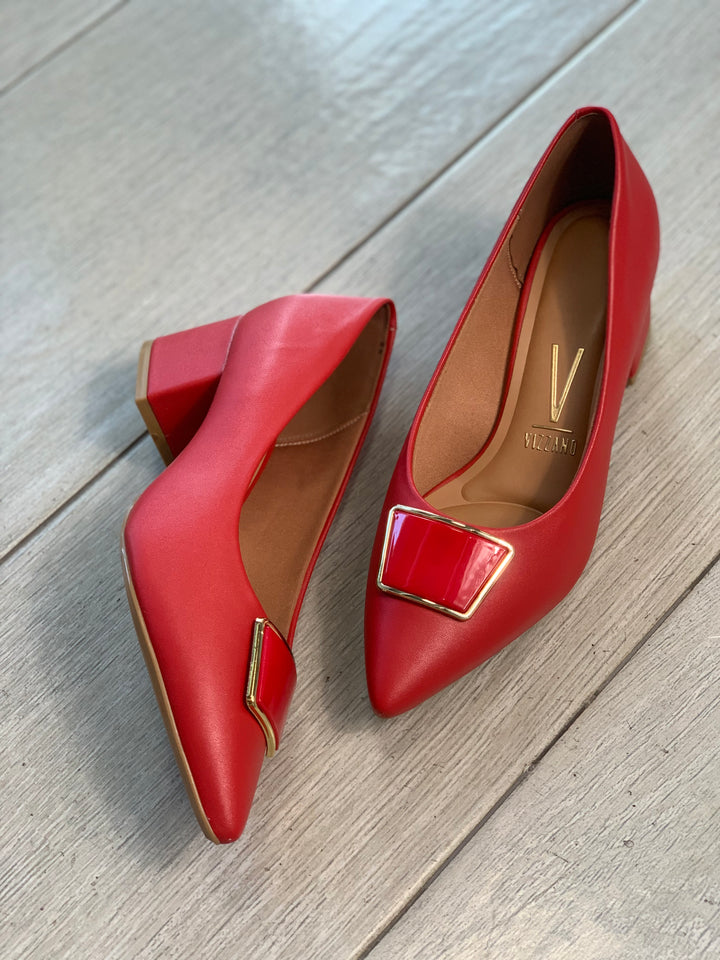 Vizzano Red Button Square Heels