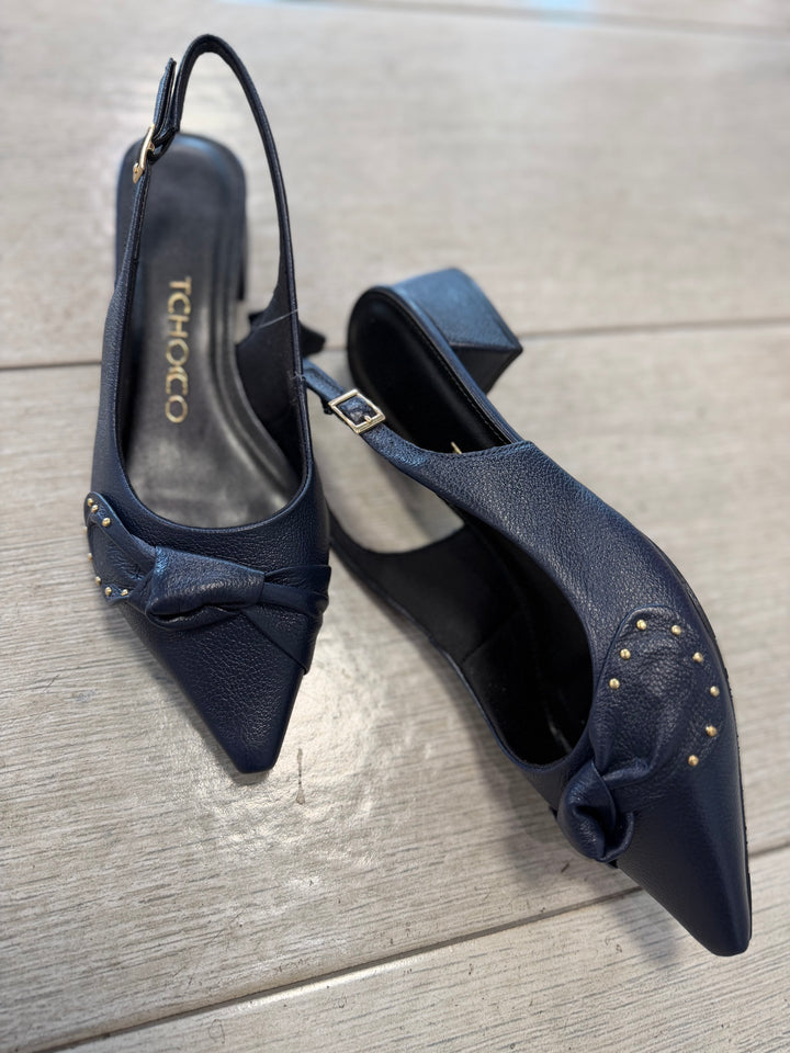 Tchocco Navy Bow Slingback Flats