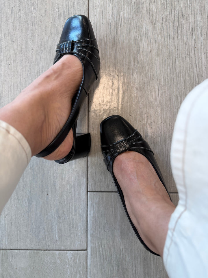 Tchocco Black RT Slingback Block Heels