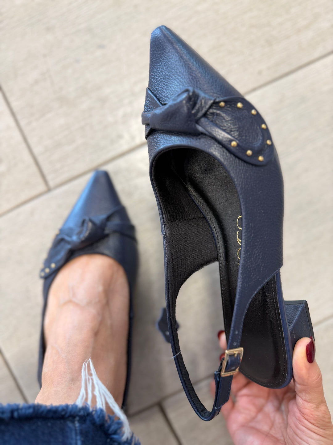 Tchocco Navy Bow Slingback Flats