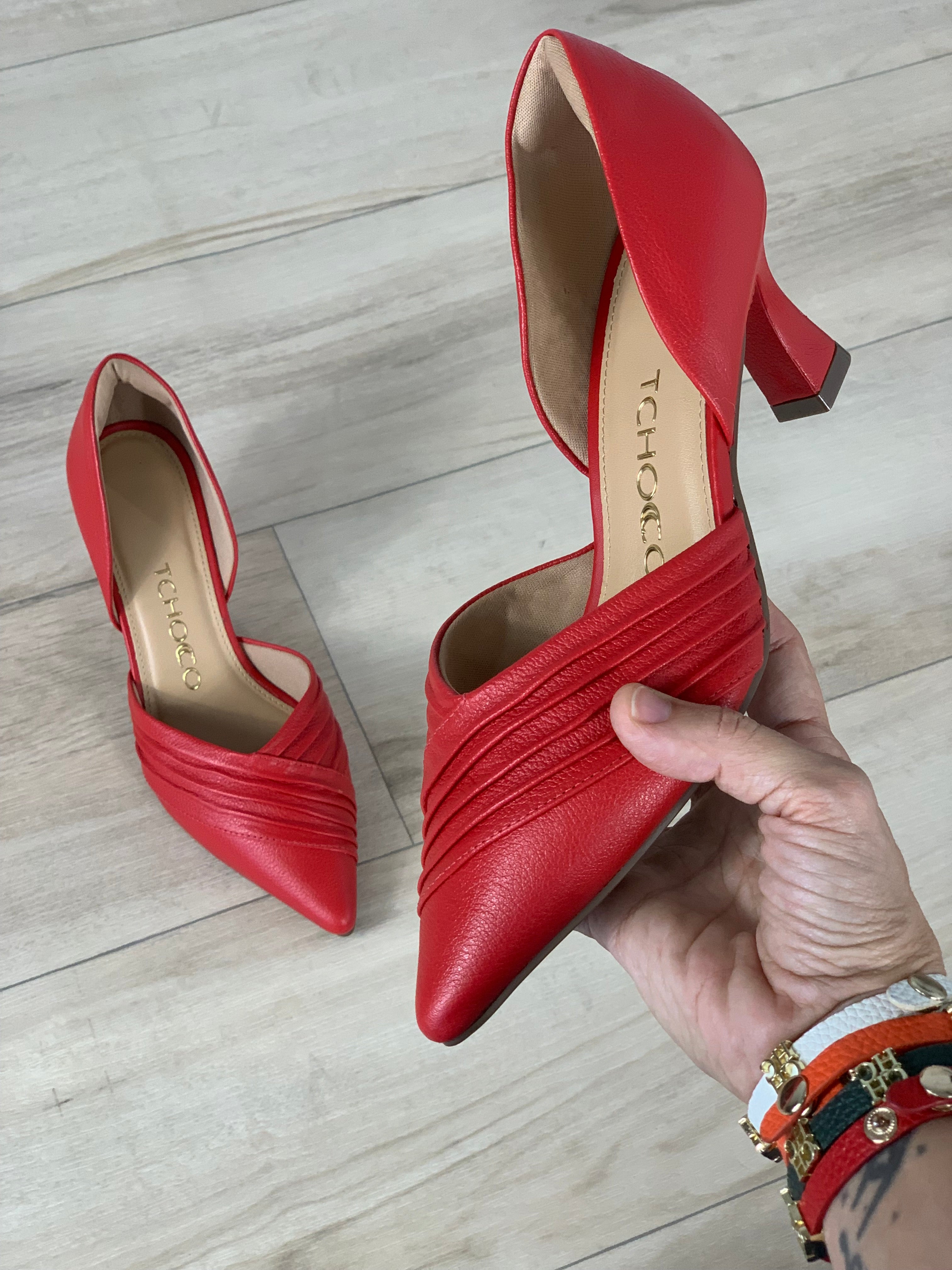 Tchocco Red Draping Classic Open Heels