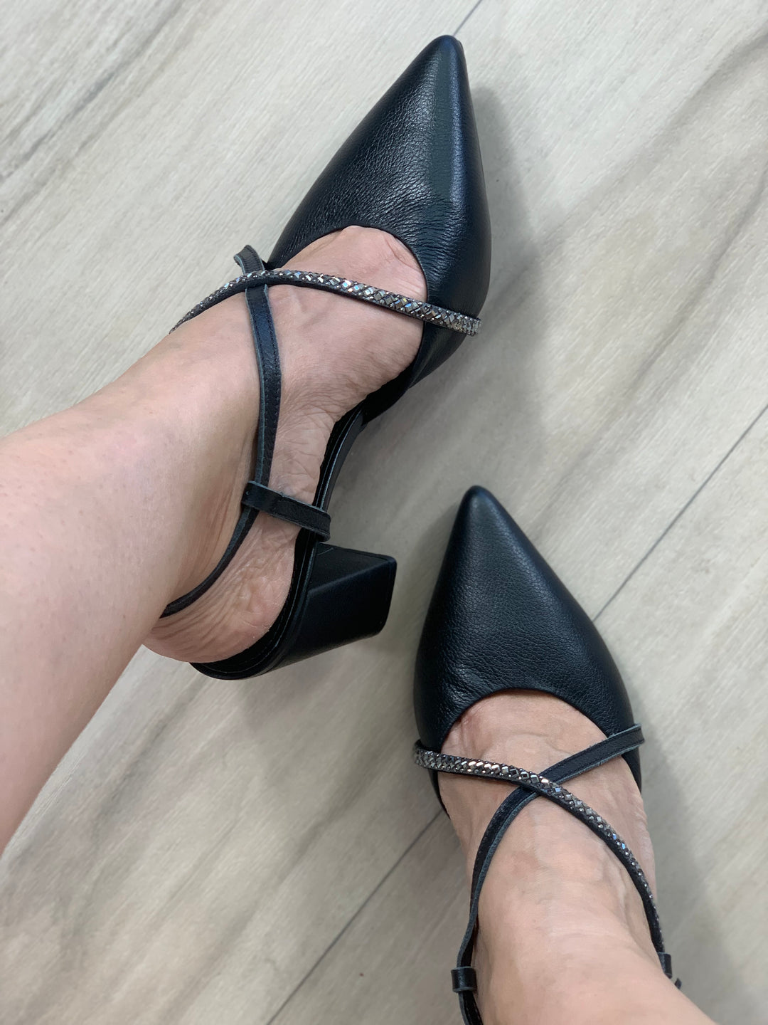 Tchocco 3" Black Rhinestones Block Heels