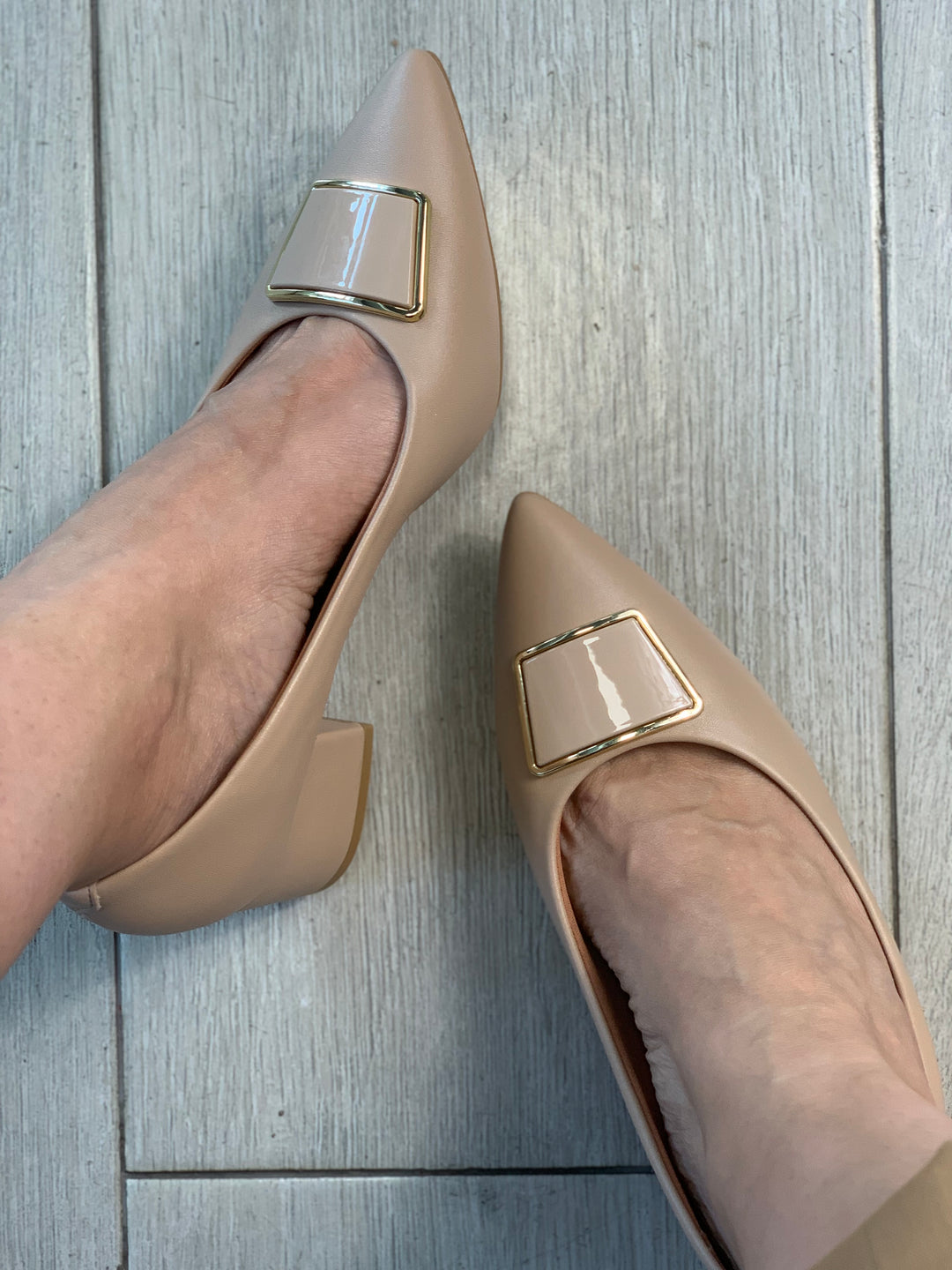 Vizzano Beige Button Square Heels