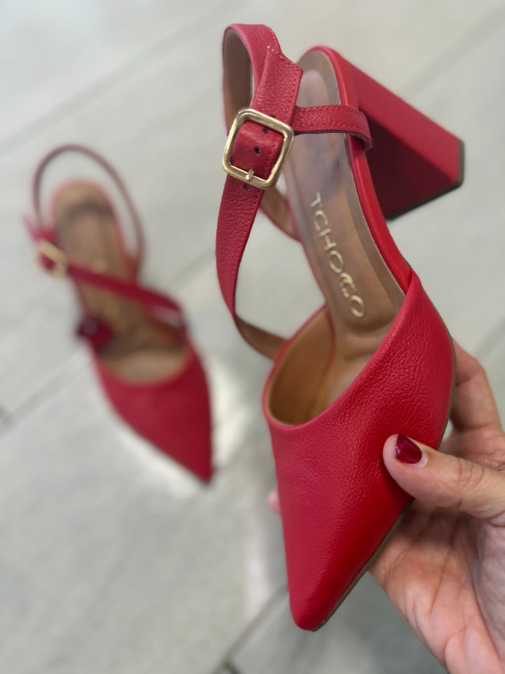 Tchocco 3" Red CC Strap Block Heels