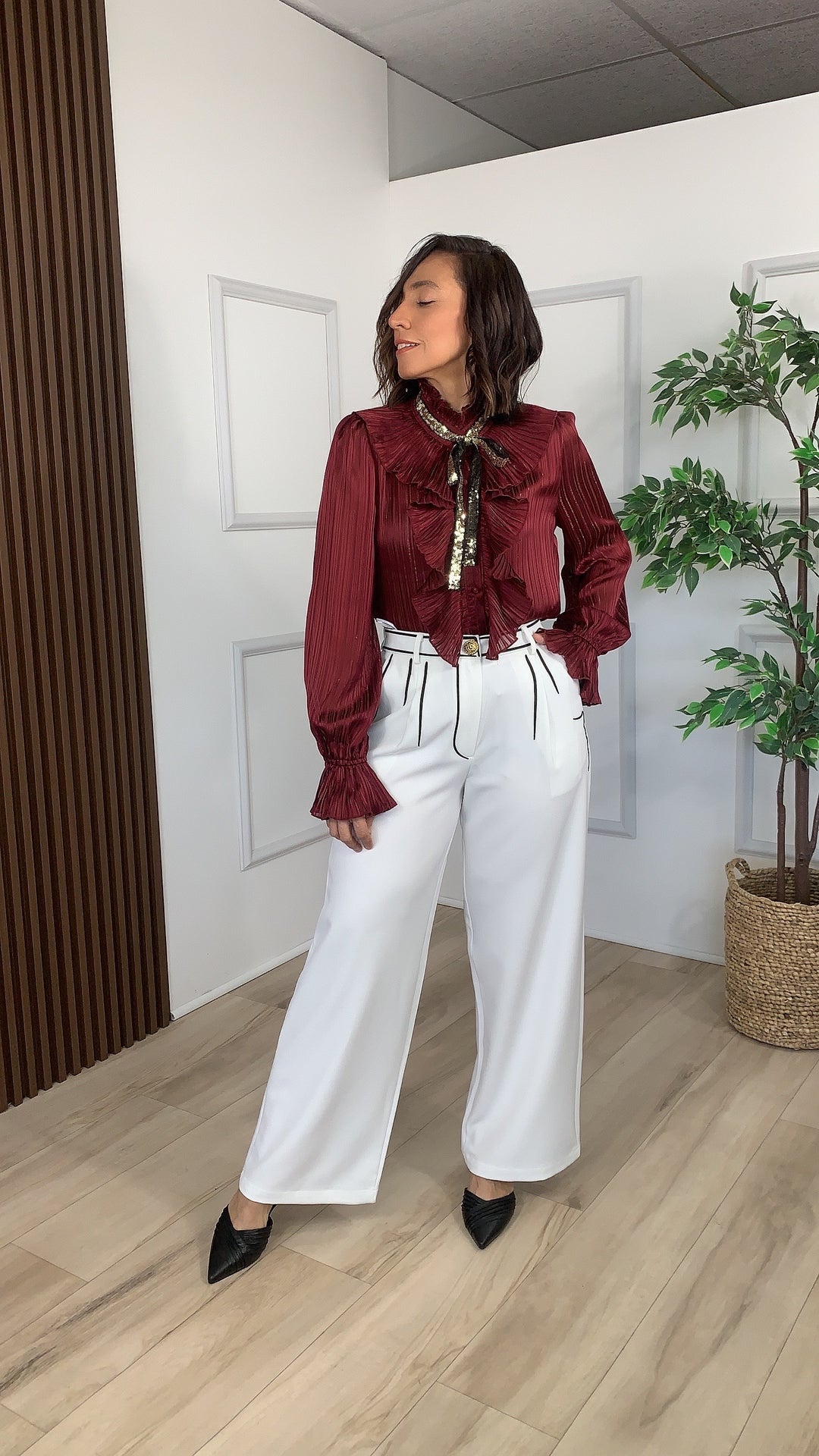 Burgundy Bow Tie Blouse