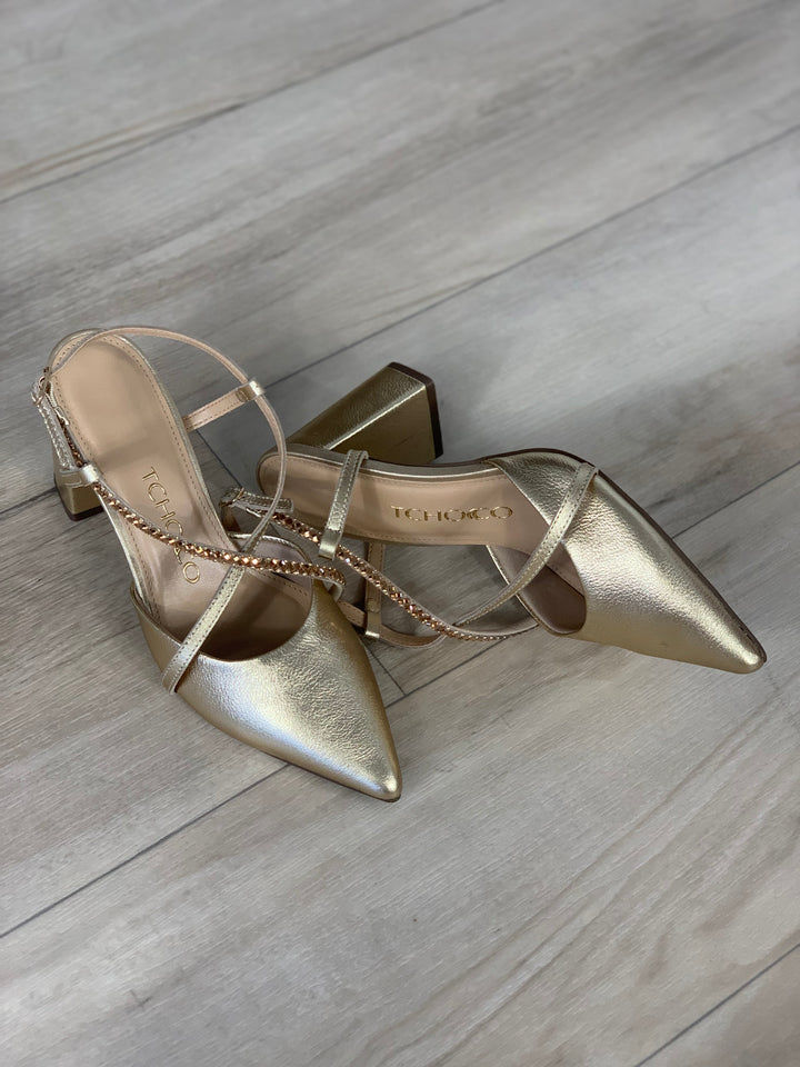 Tchocco 3" Gold Rhinestones Block Heels