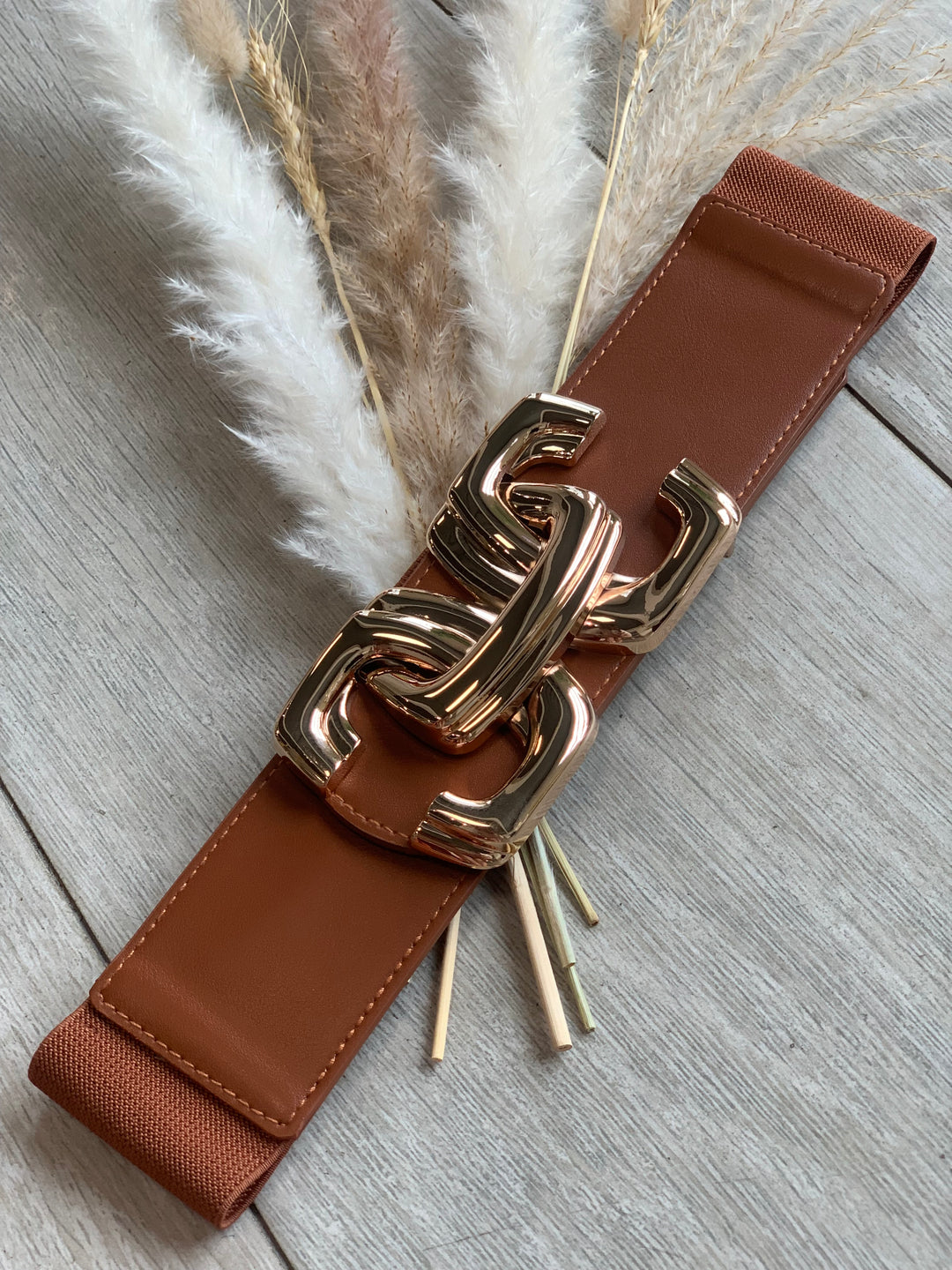 Brown Linked Chain Elastic Belt