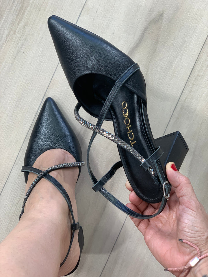 Tchocco 3" Black Rhinestones Block Heels