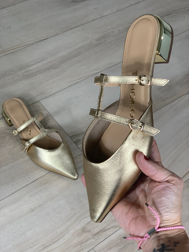Tchocco Gold Strappy Mules