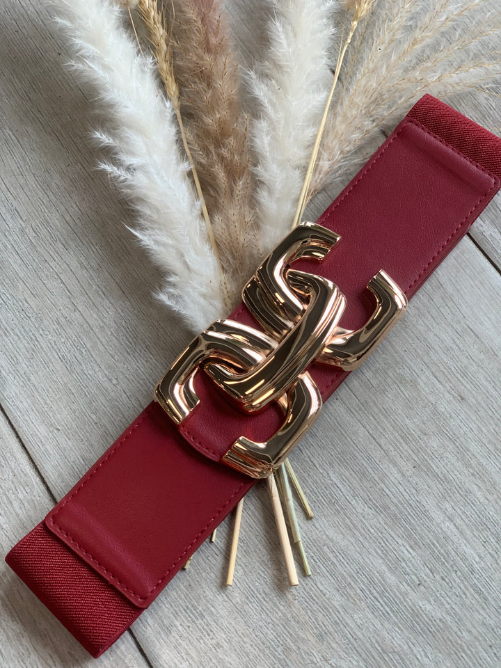 Burgundy Linked Chain Elastic Belt