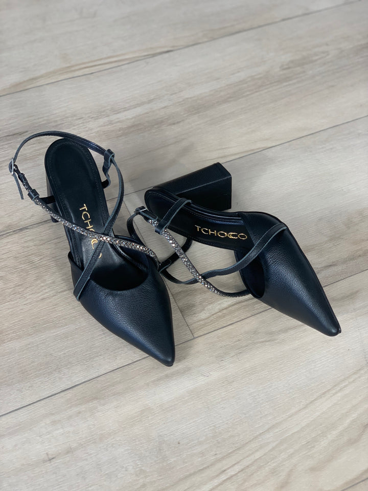 Tchocco 3" Black Rhinestones Block Heels