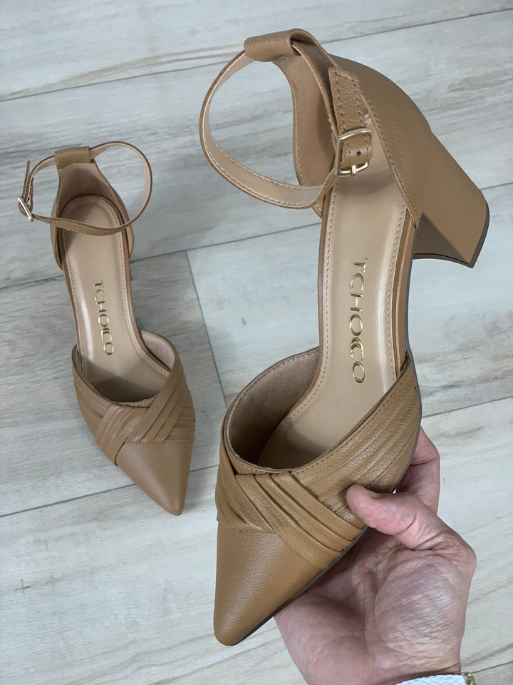 Tchocco Camel Draping Block Heels