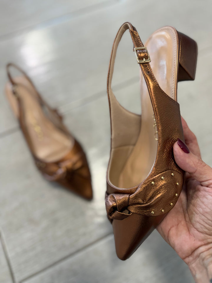 Tchocco Bronze Bow Slingback Flats