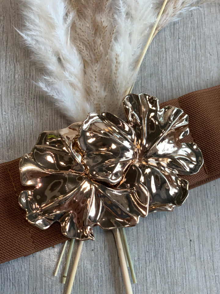 Brown Floral Metal Elastic Belt