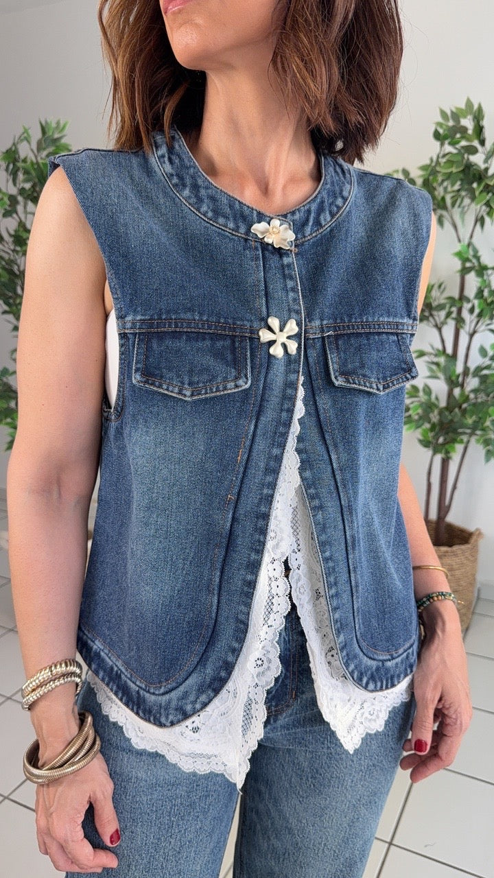Gratitud Lace & Denim Vest