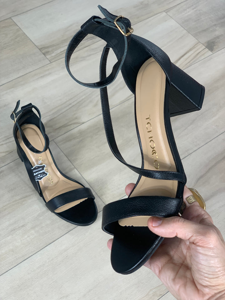 Tchocco Black C Block Heels Sandals