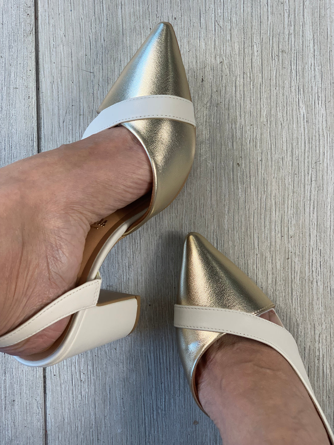 Vizzano White/Gold Square Heels