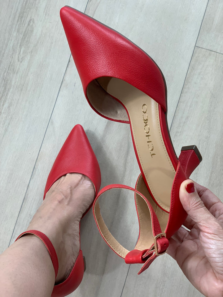 Tchocco Red Buckle Strap Classic Heels