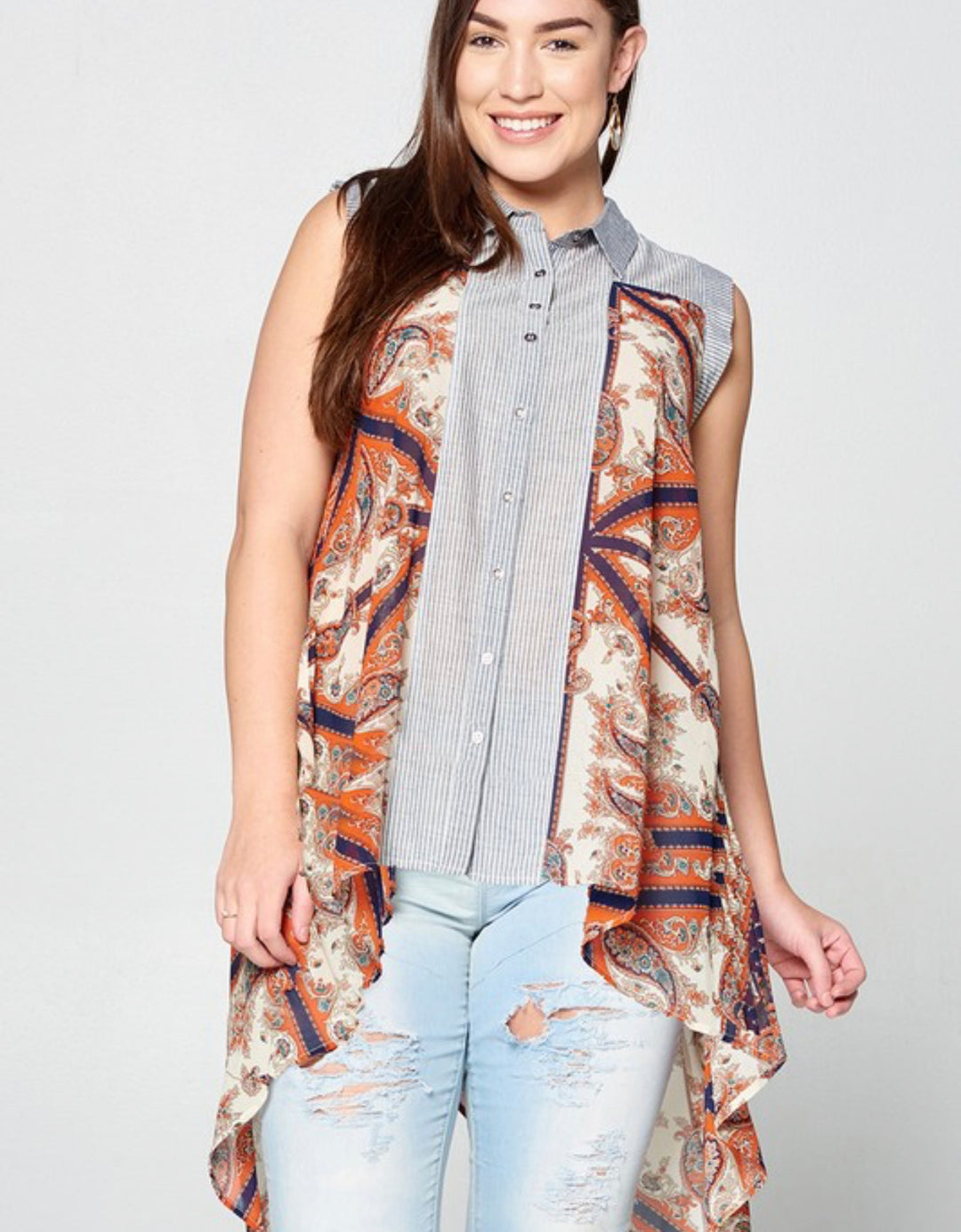 Collared Button Plus Size Shirt