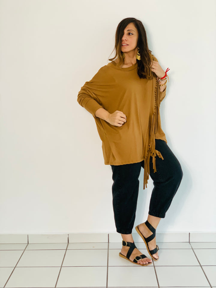 Camel Fringe Plus Size Blouse