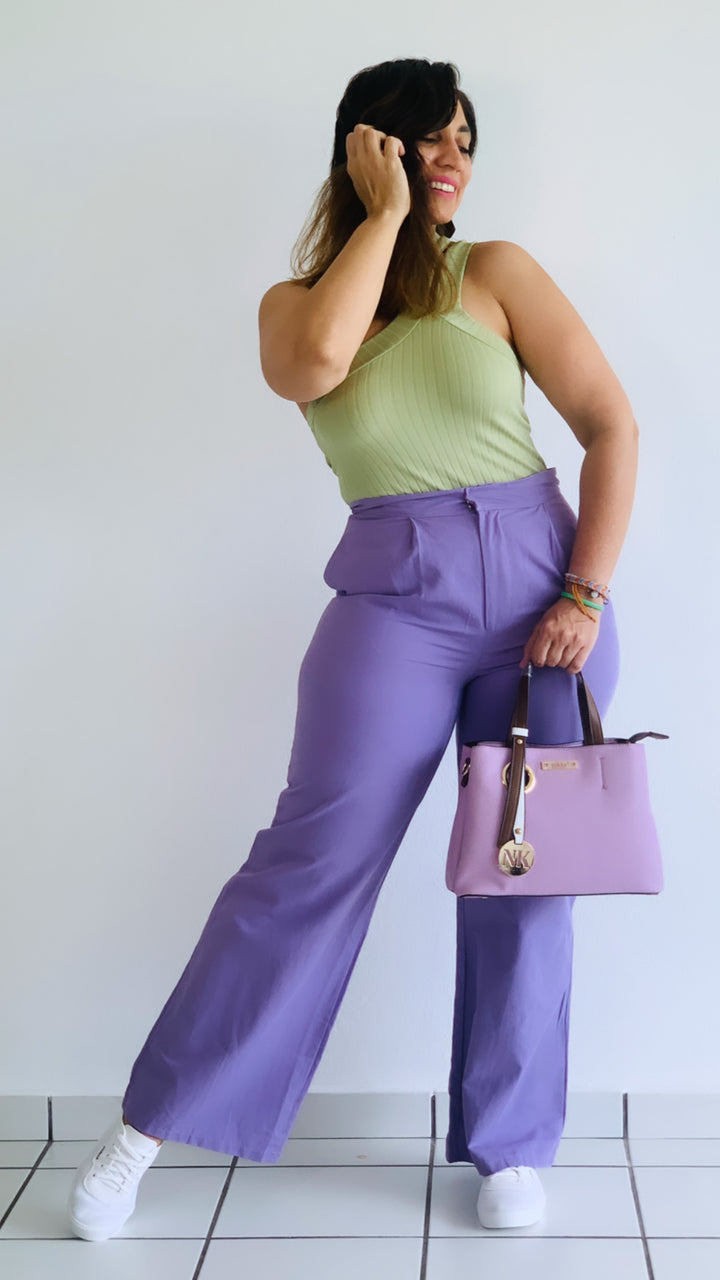 Ruched Baggy Belted Pants - Lilac