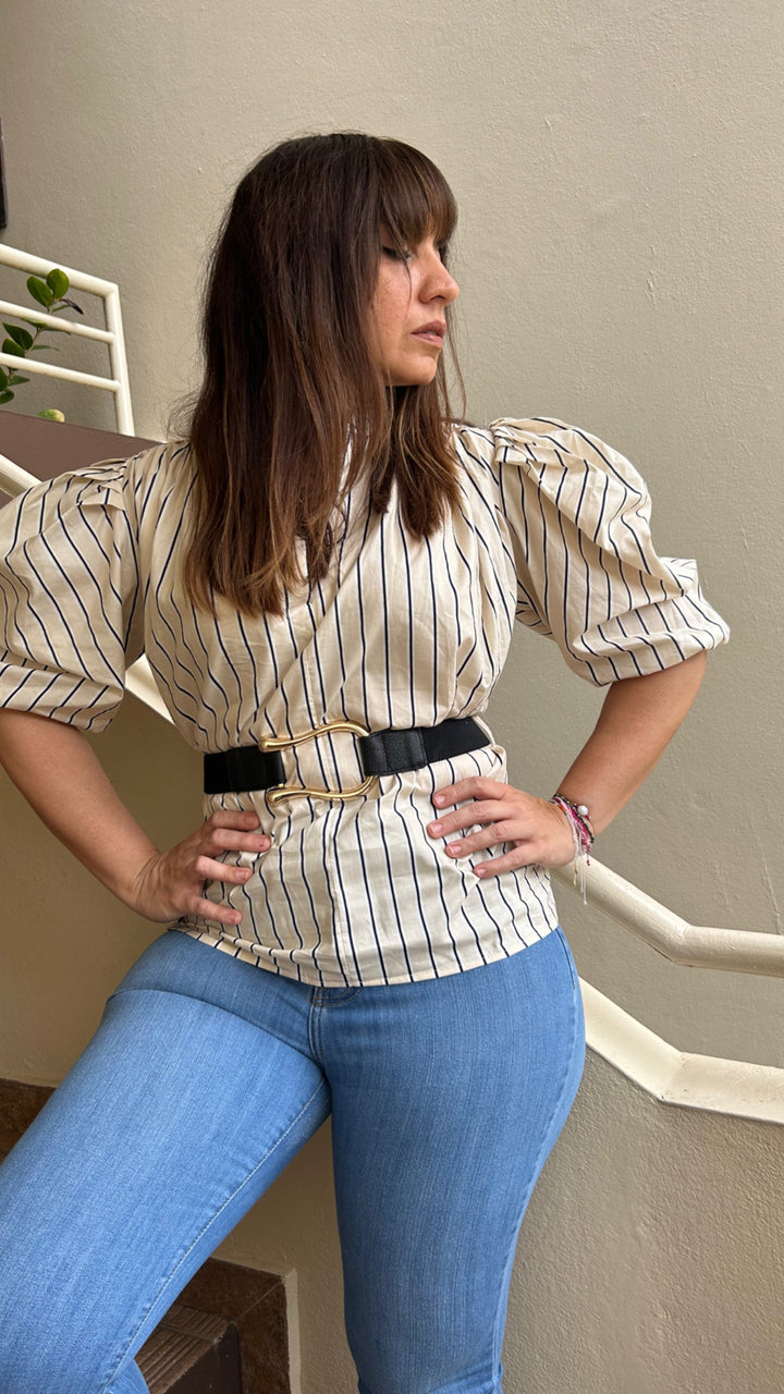 Striped Belted Blouse